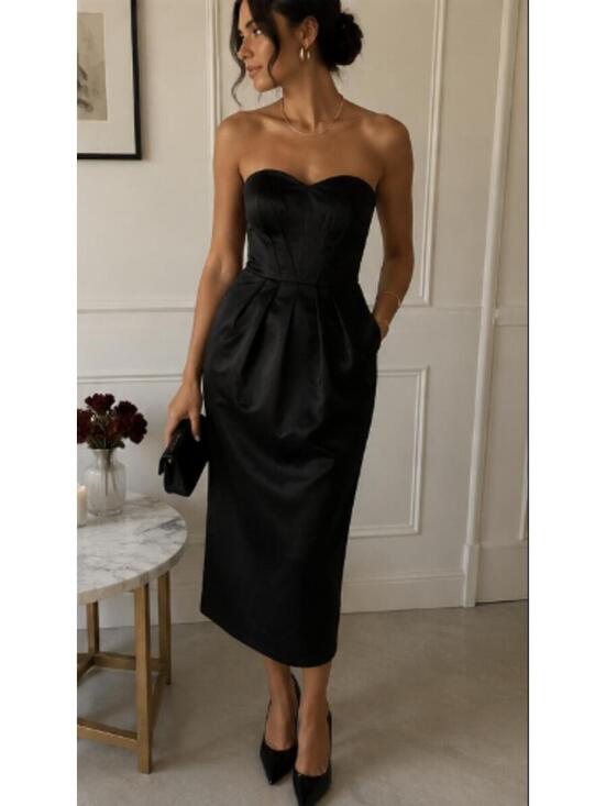 ASOS Dresses & Skirts - ASOS Black Strapless Midi Satin Cocktail Dress XS - S